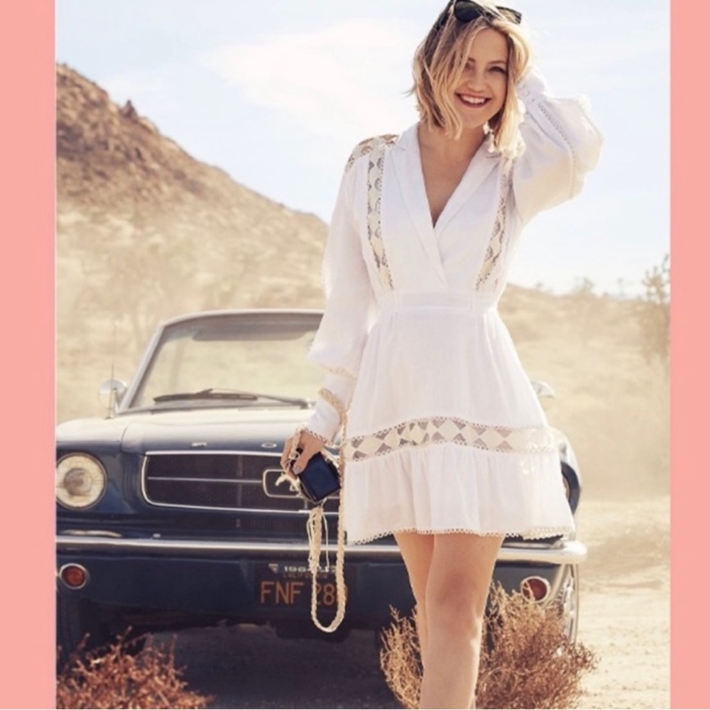 Happy × Nature by Kate Hudson white long sleeve linen blend dress, Size small